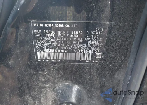 2016 Honda Fit Lx from USA, damaged, VIN JHMGK5H5XGX030340